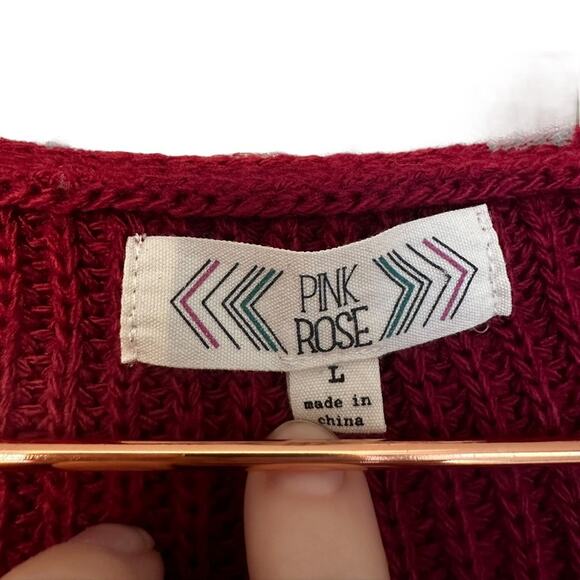 Pink Rose Cross V Knit Sweater size large - Picture 6 of 6